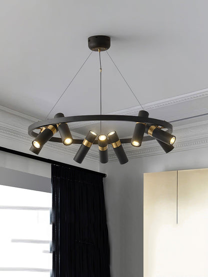 Industrial Black Multi-Pipe Chandelier with Adjustable Height & LED Co