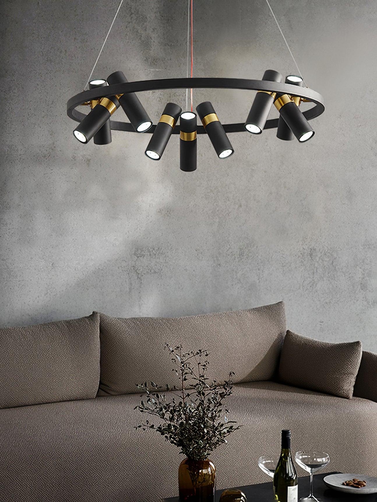 Industrial Black Multi-Pipe Chandelier with Adjustable Height & LED Co