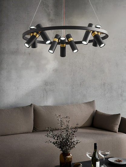 Industrial Black Multi-Pipe Chandelier with Adjustable Height & LED Co