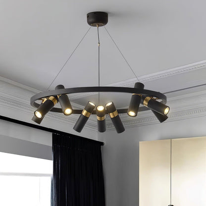 Industrial Black Multi-Pipe Chandelier with Adjustable Height & LED Co