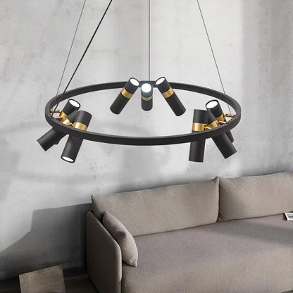 Industrial Black Multi-Pipe Chandelier with Adjustable Height & LED Co