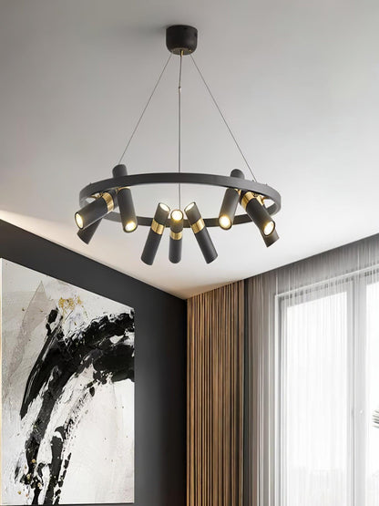 Industrial Black Multi-Pipe Chandelier with Adjustable Height & LED Co