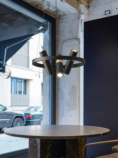 Industrial Black Multi-Pipe Chandelier with Adjustable Height & LED Co