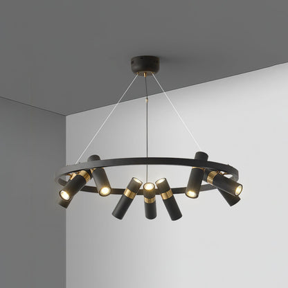 Industrial Black Multi-Pipe Chandelier with Adjustable Height & LED Co