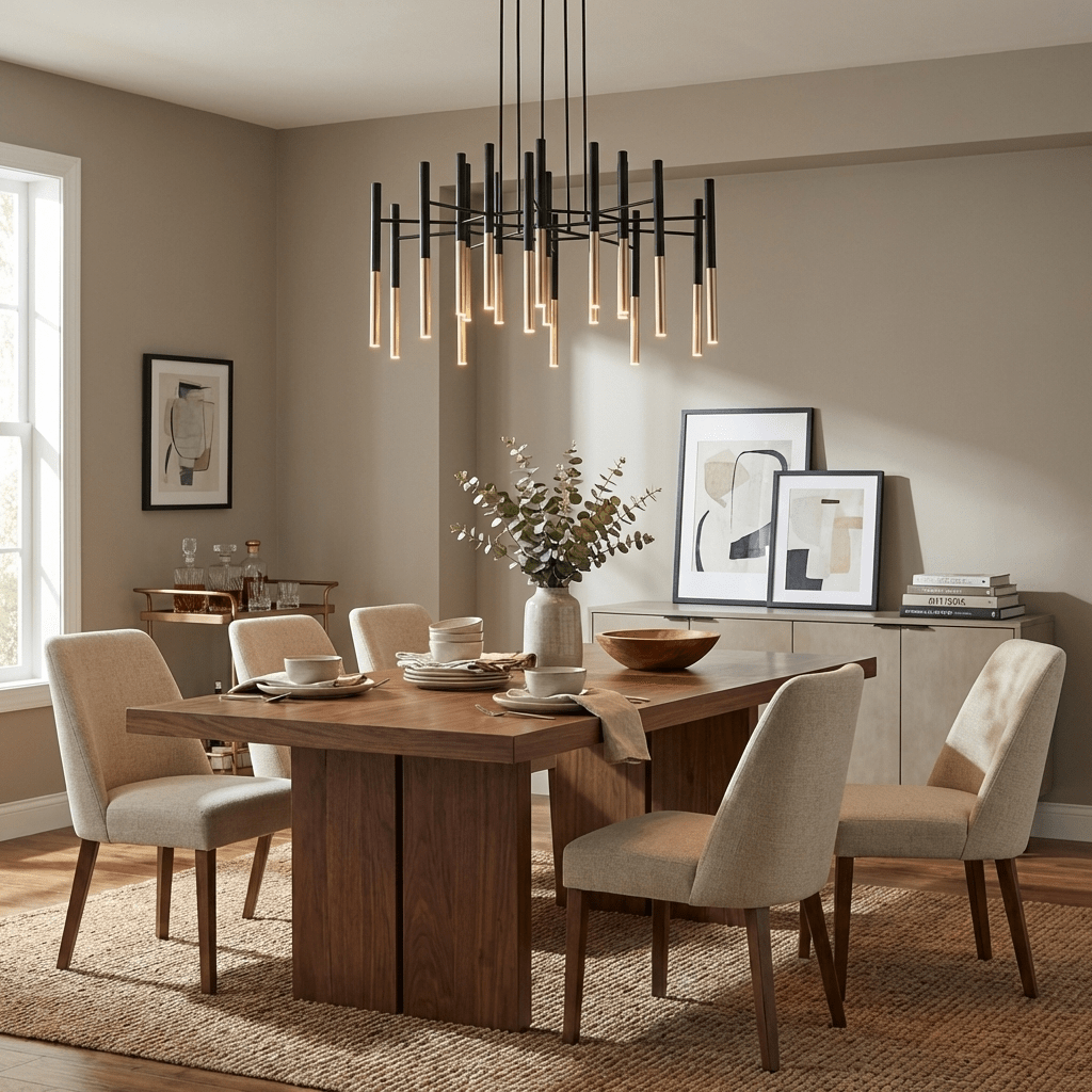 Elegant Metal Tubular Chandelier with Adjustable Height & LED Compatib