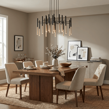 Elegant Metal Tubular Chandelier with Adjustable Height & LED Compatib
