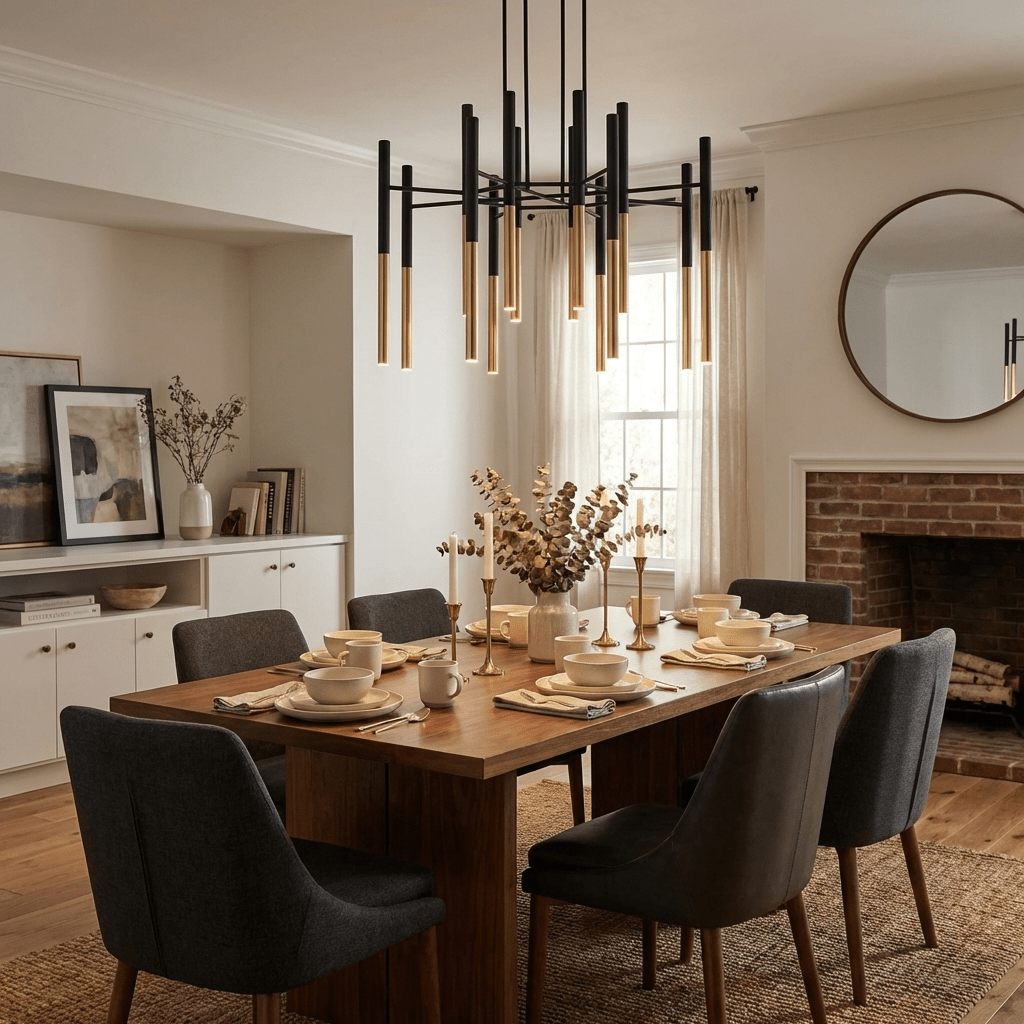 Elegant Metal Tubular Chandelier with Adjustable Height & LED Compatib