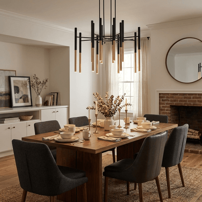 Elegant Metal Tubular Chandelier with Adjustable Height & LED Compatib
