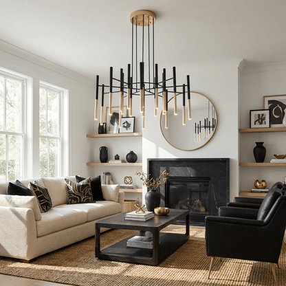 Elegant Metal Tubular Chandelier with Adjustable Height & LED Compatib