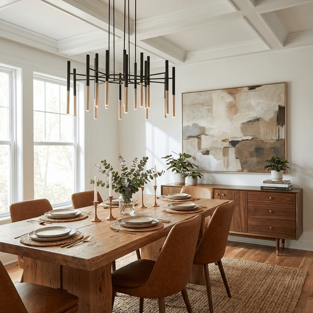 Elegant Metal Tubular Chandelier with Adjustable Height & LED Compatib