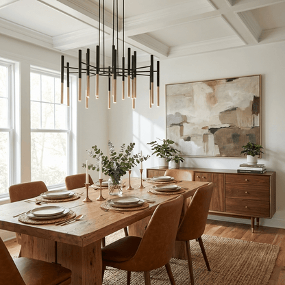 Elegant Metal Tubular Chandelier with Adjustable Height & LED Compatib