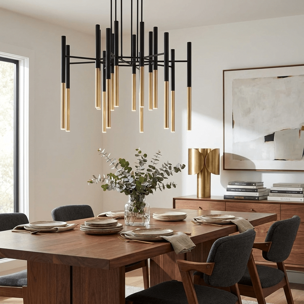 Elegant Metal Tubular Chandelier with Adjustable Height & LED Compatib