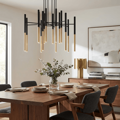 Elegant Metal Tubular Chandelier with Adjustable Height & LED Compatib