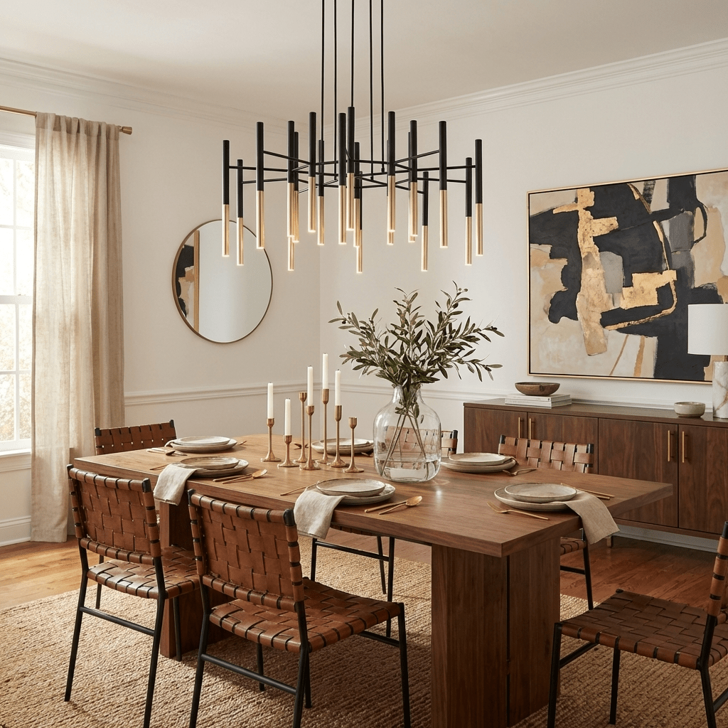 Elegant Metal Tubular Chandelier with Adjustable Height & LED Compatib