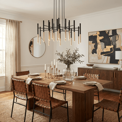 Elegant Metal Tubular Chandelier with Adjustable Height & LED Compatib