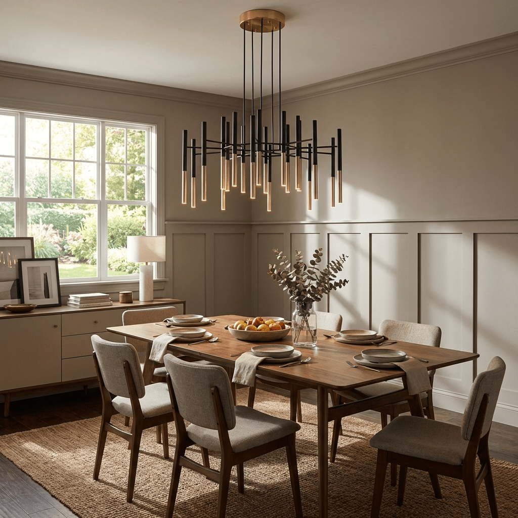 Elegant Metal Tubular Chandelier with Adjustable Height & LED Compatib