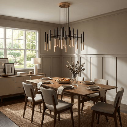 Elegant Metal Tubular Chandelier with Adjustable Height & LED Compatib