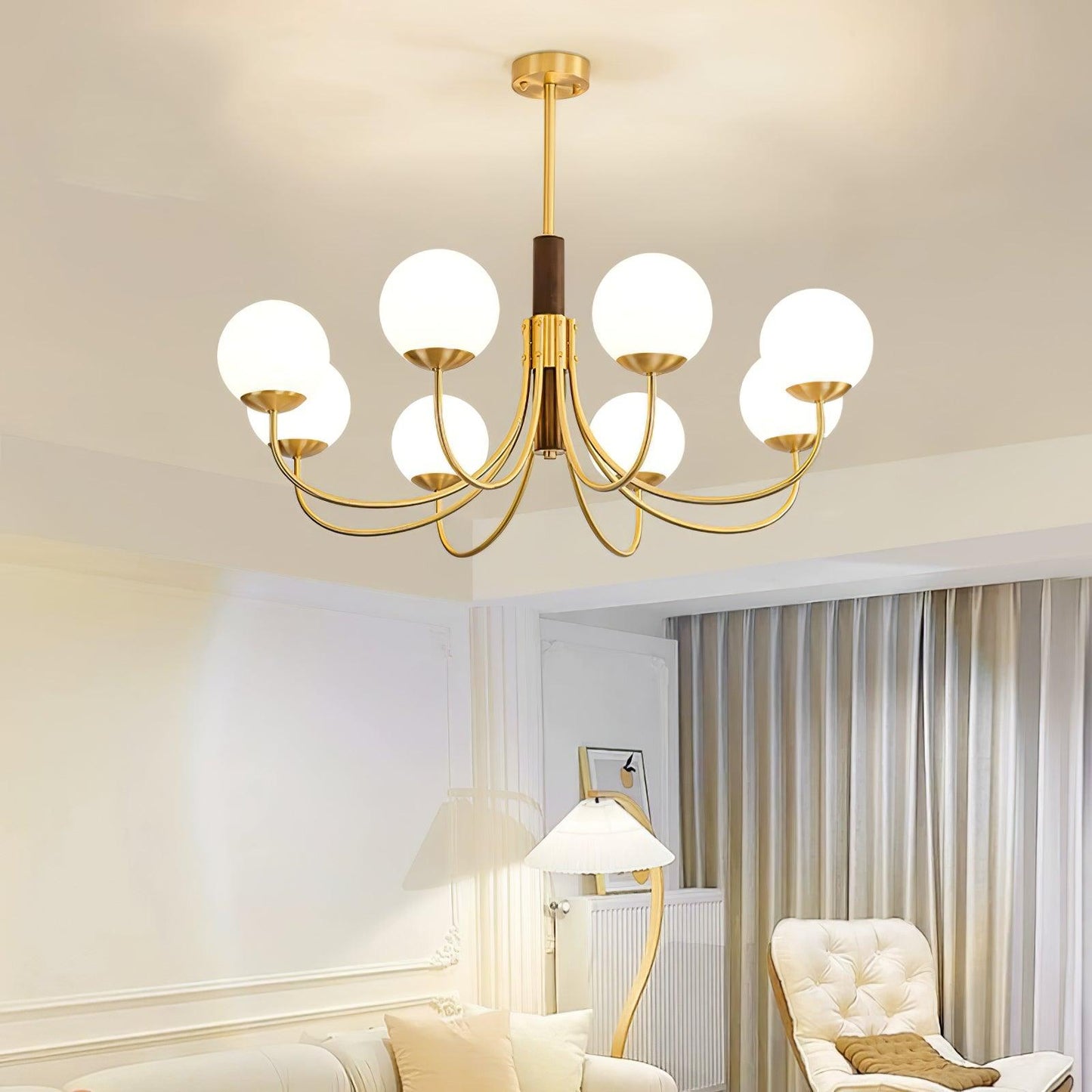 Midas Touch Walnut Sphere Chandelier - Elegant Design & Adjustable Hei