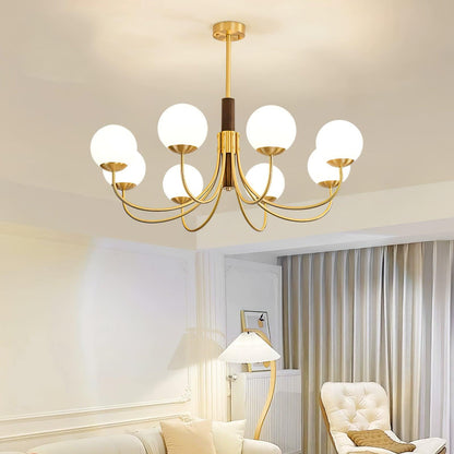 Midas Touch Walnut Sphere Chandelier - Elegant Design & Adjustable Hei