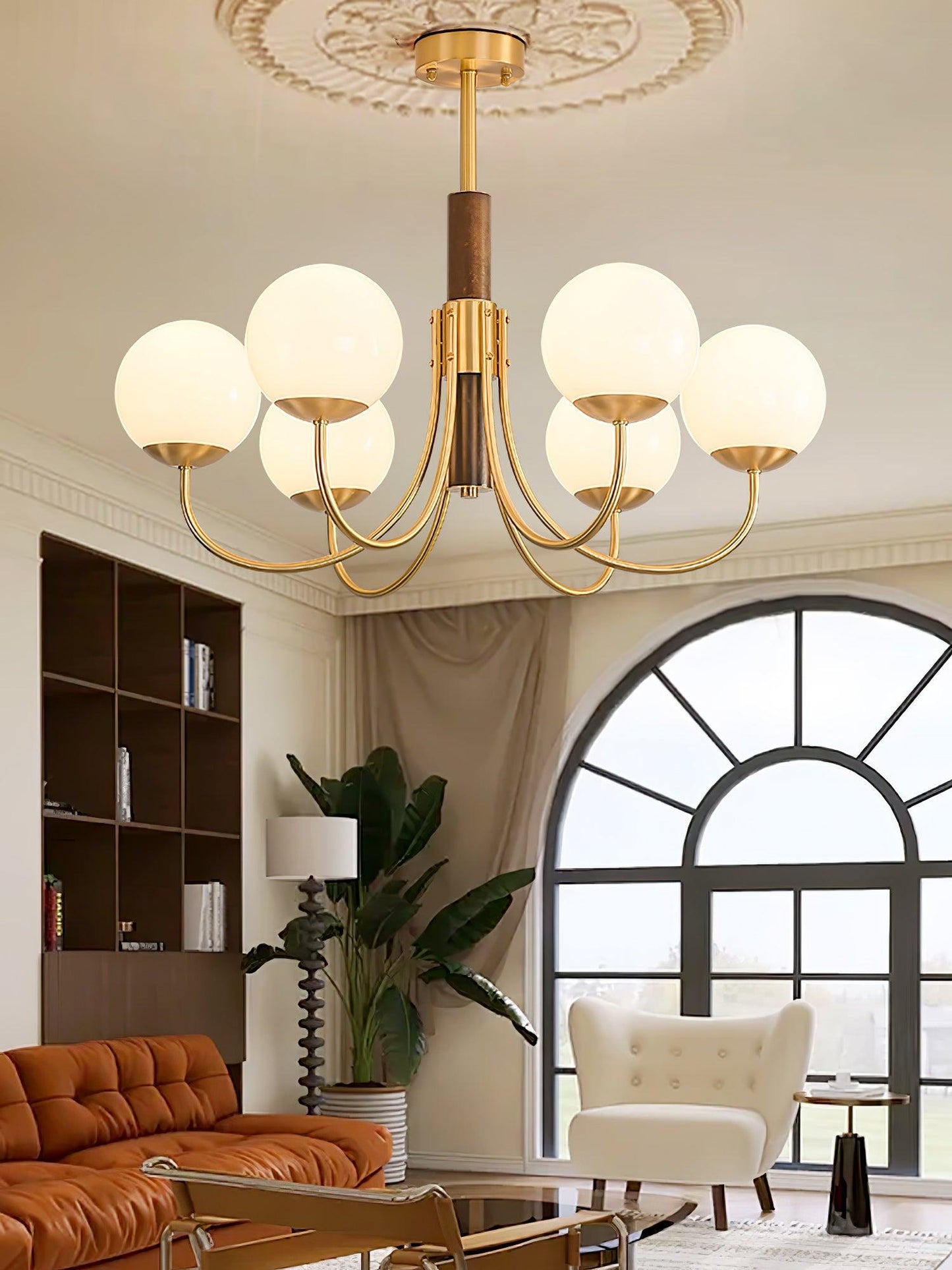 Midas Touch Walnut Sphere Chandelier - Elegant Design & Adjustable Hei