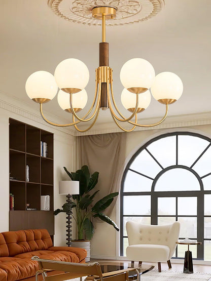Midas Touch Walnut Sphere Chandelier - Elegant Design & Adjustable Hei