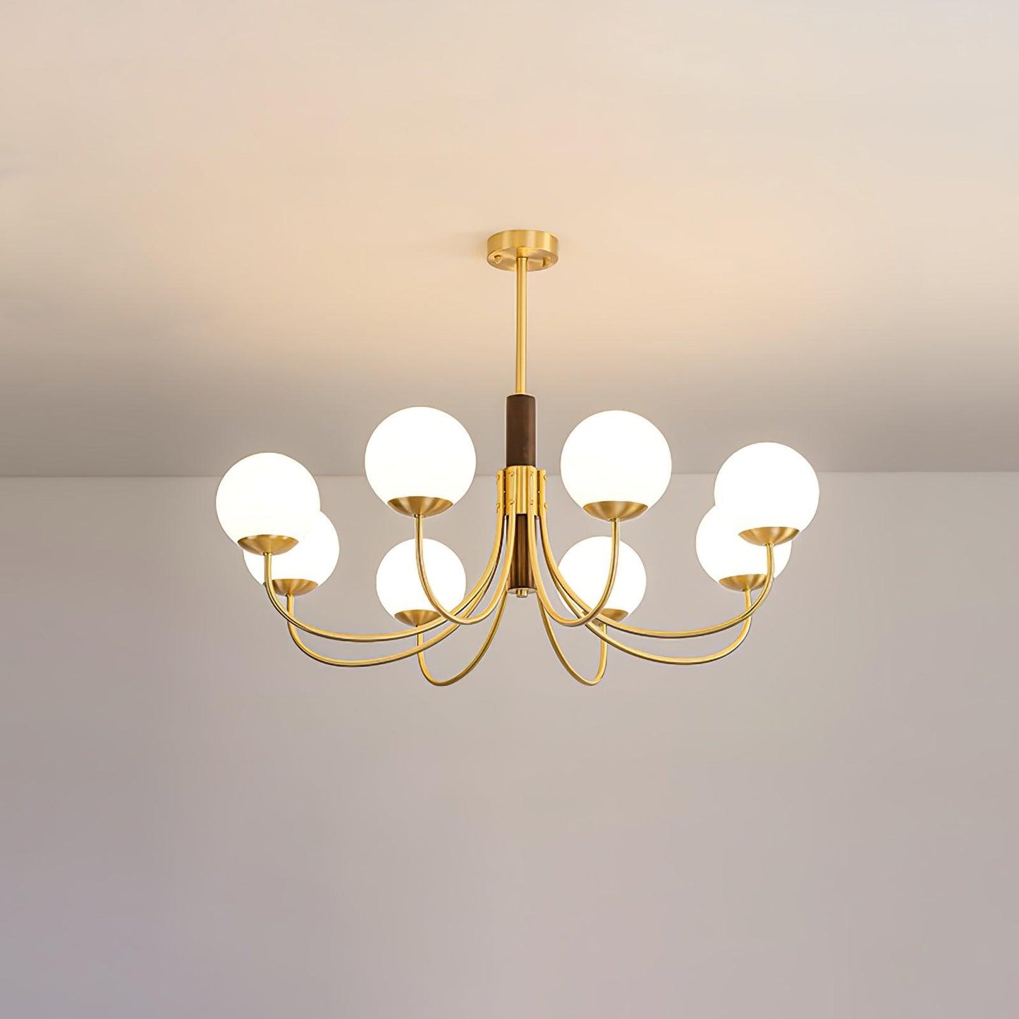 Midas Touch Walnut Sphere Chandelier - Elegant Design & Adjustable Hei