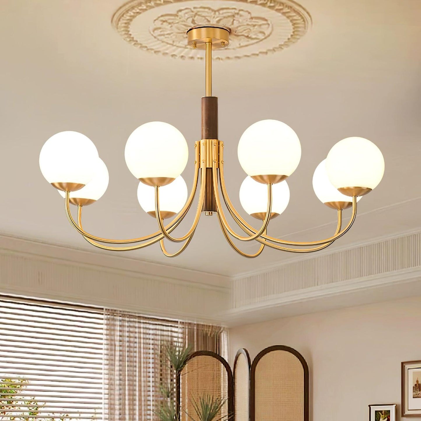 Midas Touch Walnut Sphere Chandelier - Elegant Design & Adjustable Hei