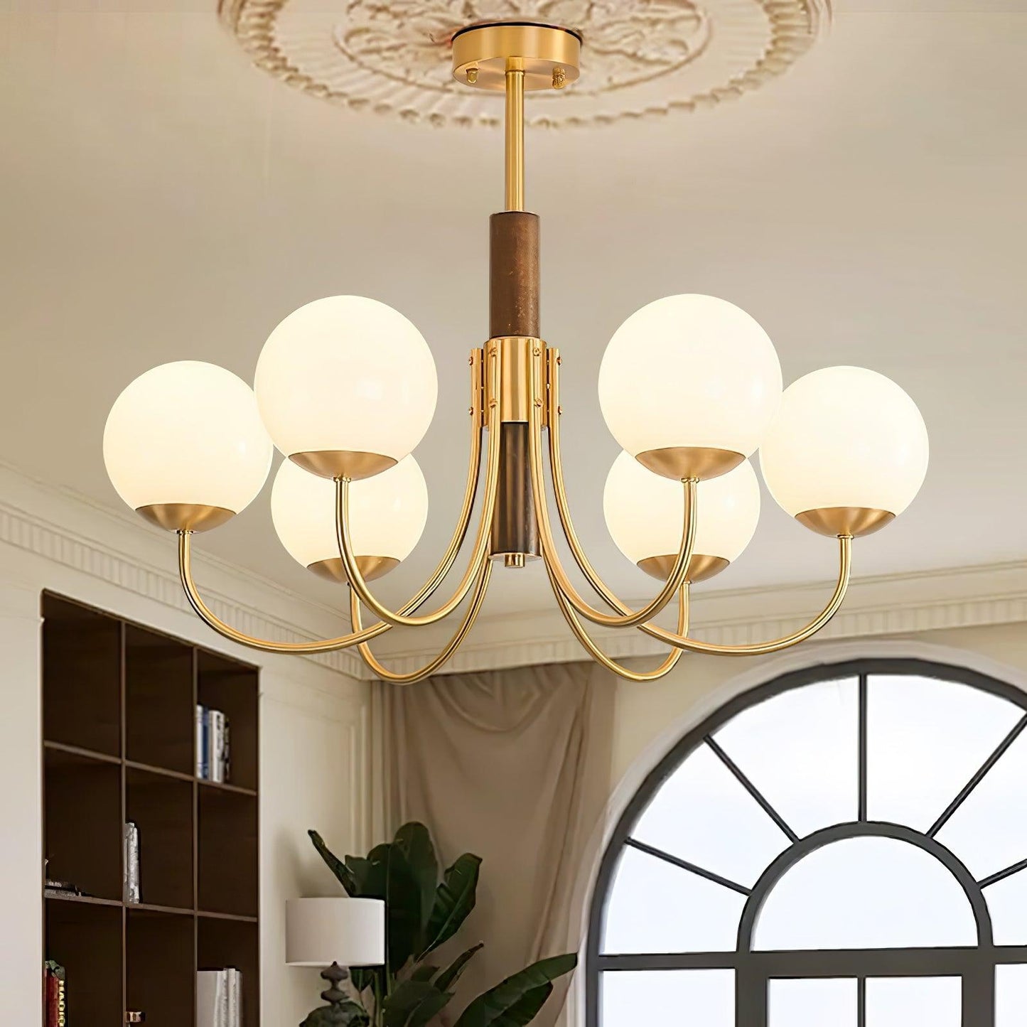 Midas Touch Walnut Sphere Chandelier - Elegant Design & Adjustable Hei