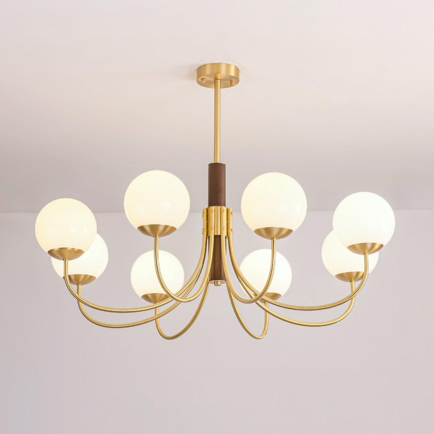 Midas Touch Walnut Sphere Chandelier - Elegant Design & Adjustable Hei