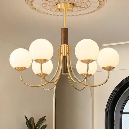 Midas Touch Walnut Sphere Chandelier - Elegant Design & Adjustable Hei