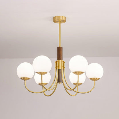 Midas Touch Walnut Sphere Chandelier - Elegant Design & Adjustable Hei