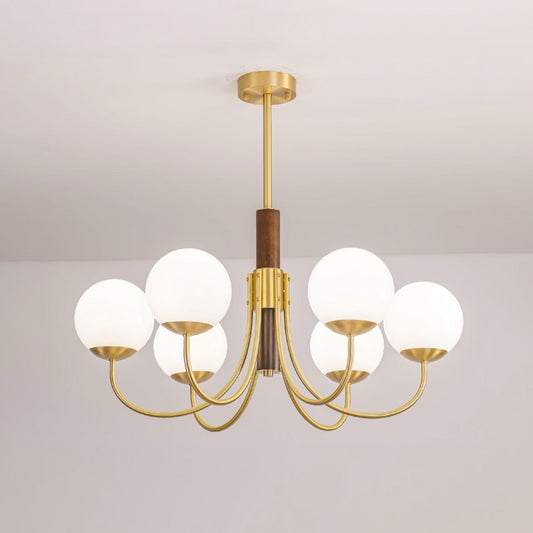 Midas Touch Walnut Sphere Chandelier - Elegant Design & Adjustable Hei