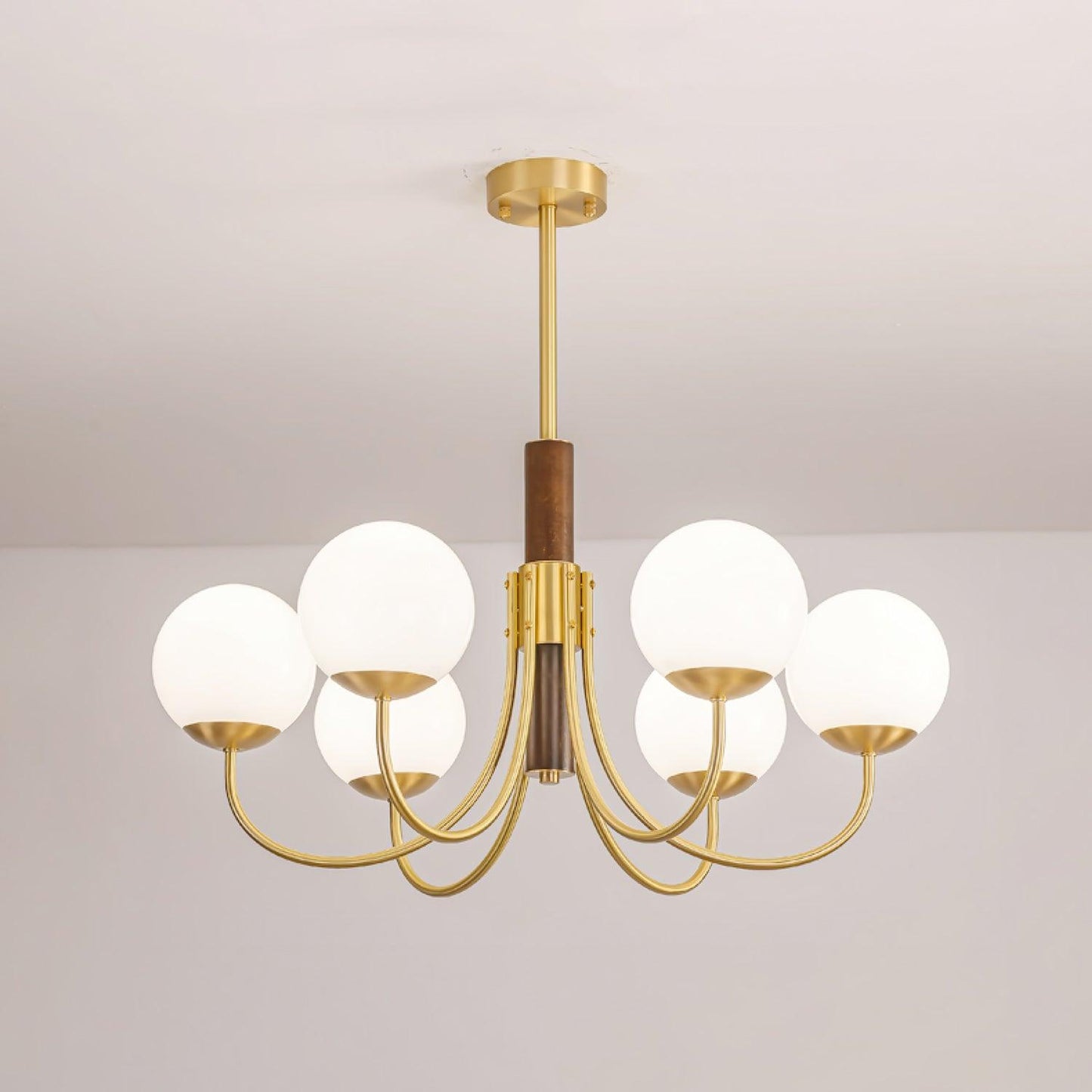 Midas Touch Walnut Sphere Chandelier - Elegant Design & Adjustable Hei