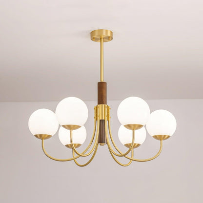 Midas Touch Walnut Sphere Chandelier - Elegant Design & Adjustable Hei