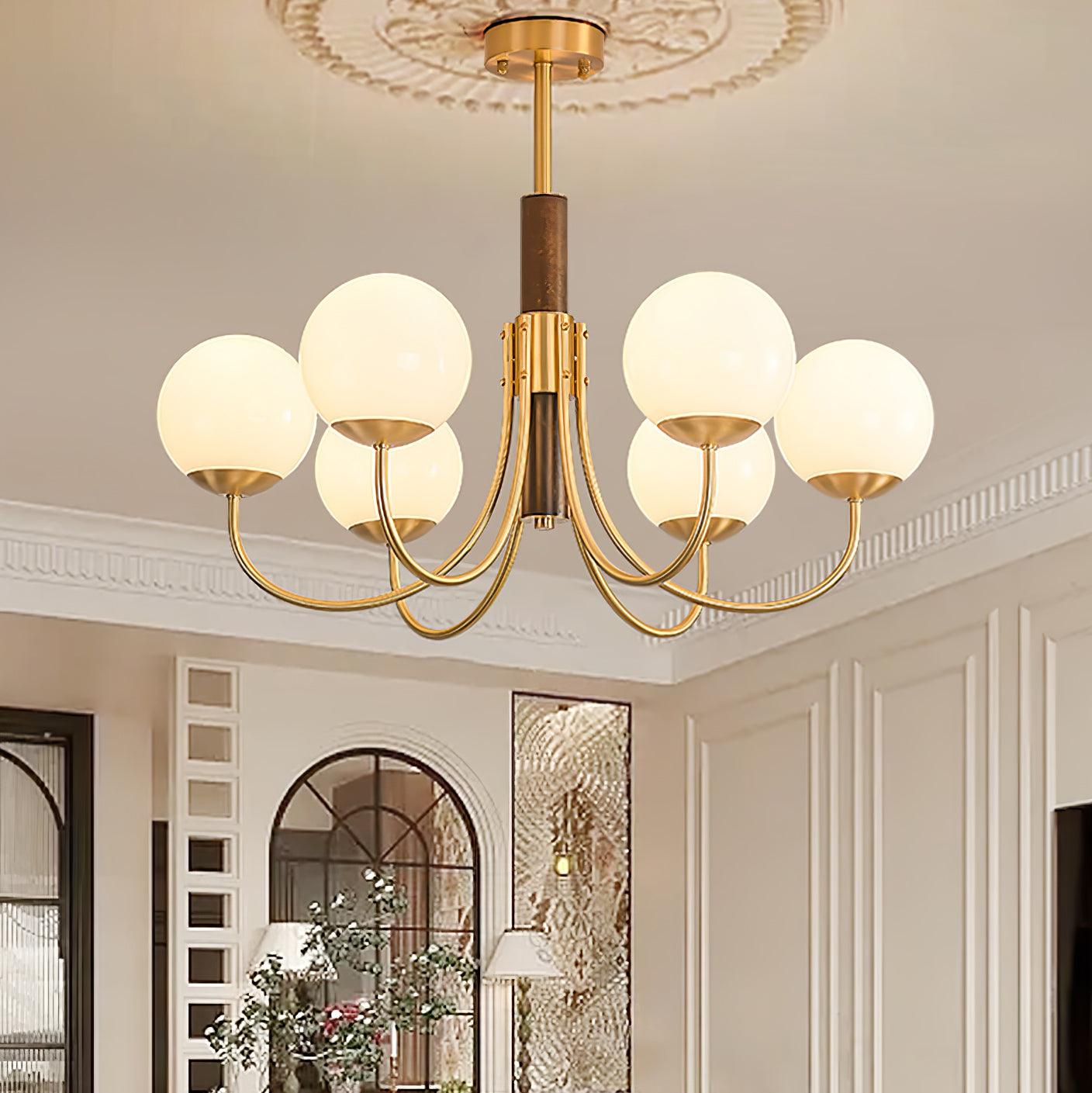 Midas Touch Walnut Sphere Chandelier - Elegant Design & Adjustable Hei