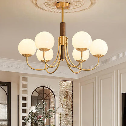 Midas Touch Walnut Sphere Chandelier - Elegant Design & Adjustable Hei