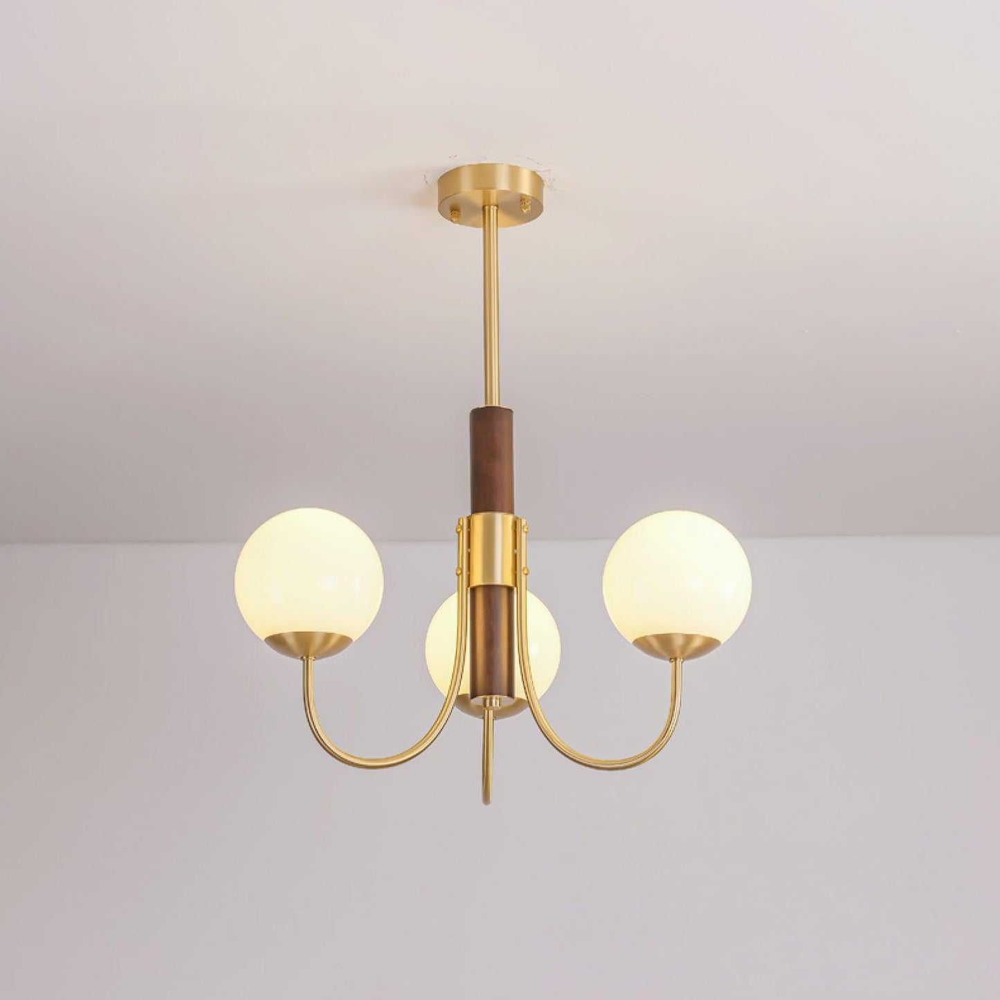 Midas Touch Walnut Sphere Chandelier - Elegant Design & Adjustable Hei