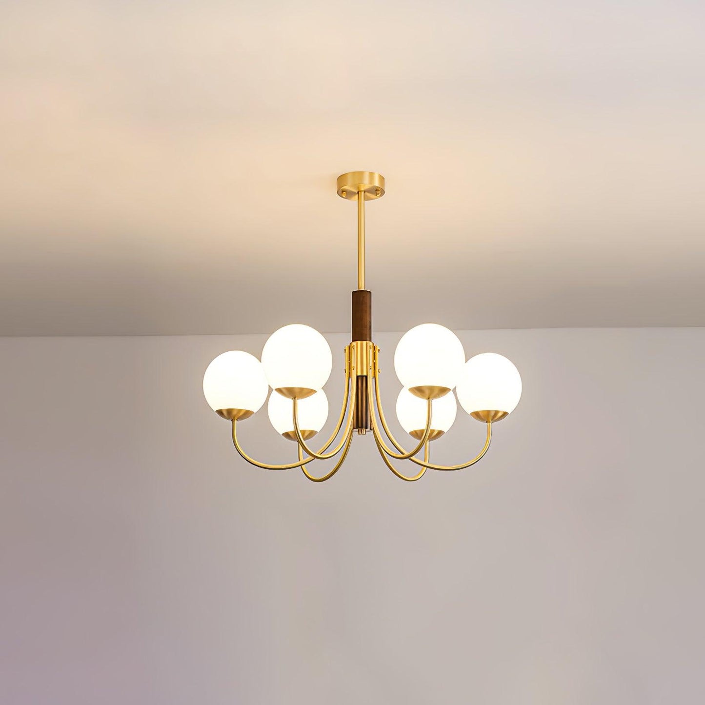Midas Touch Walnut Sphere Chandelier - Elegant Design & Adjustable Hei