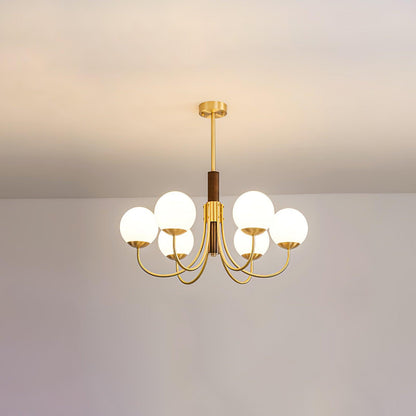 Midas Touch Walnut Sphere Chandelier - Elegant Design & Adjustable Hei