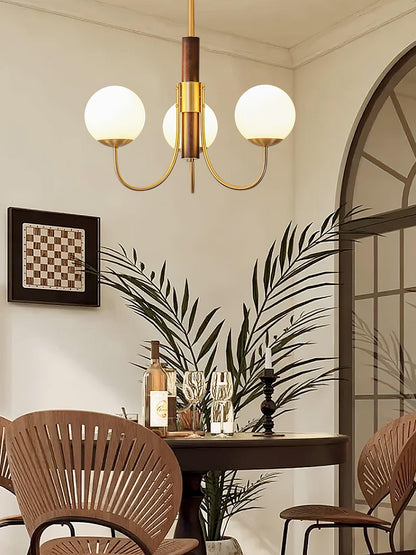 Midas Touch Walnut Sphere Chandelier - Elegant Design & Adjustable Hei