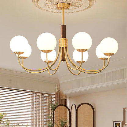 Midas Touch Walnut Sphere Chandelier - Elegant Design & Adjustable Hei
