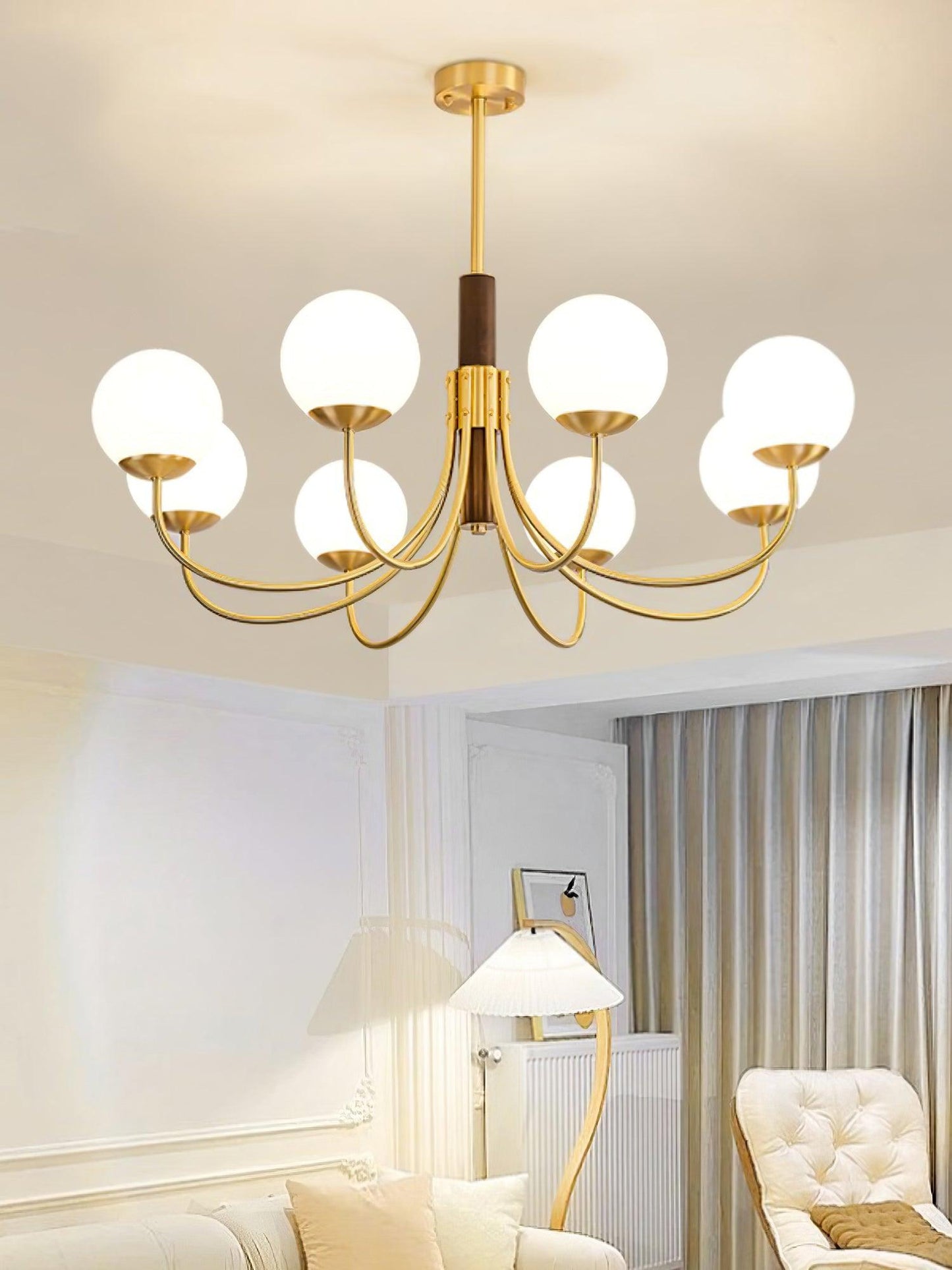 Midas Touch Walnut Sphere Chandelier - Elegant Design & Adjustable Hei