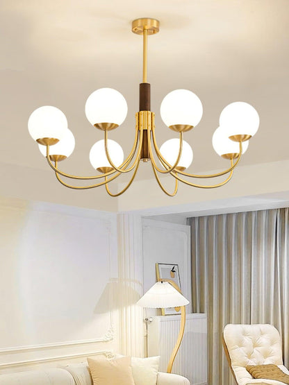 Midas Touch Walnut Sphere Chandelier - Elegant Design & Adjustable Hei