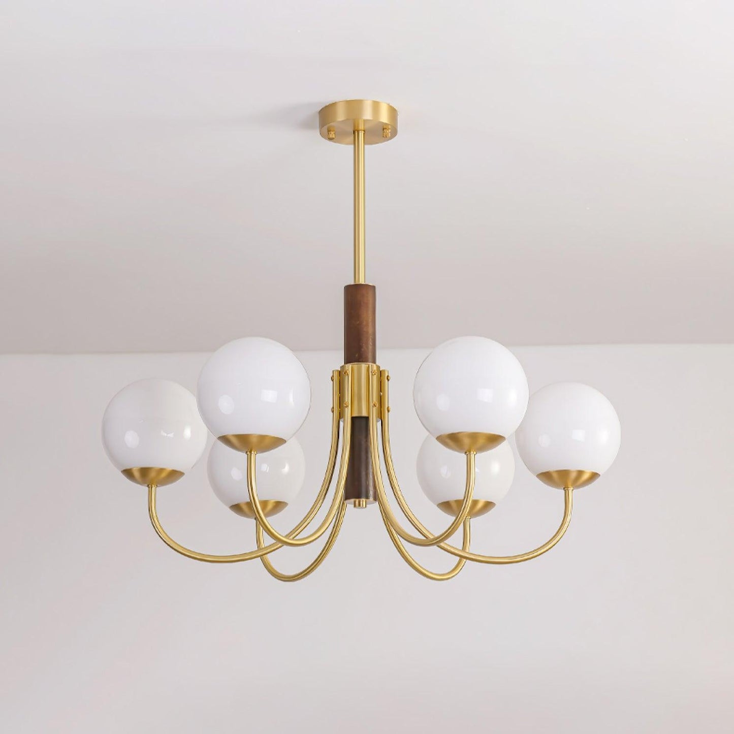Midas Touch Walnut Sphere Chandelier - Elegant Design & Adjustable Hei