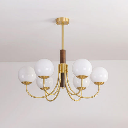 Midas Touch Walnut Sphere Chandelier - Elegant Design & Adjustable Hei
