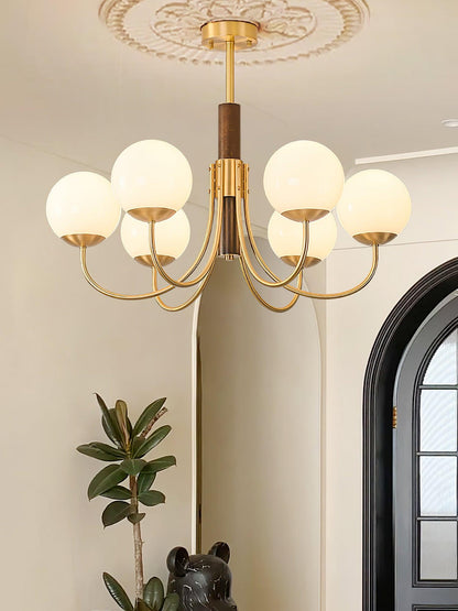 Midas Touch Walnut Sphere Chandelier - Elegant Design & Adjustable Hei