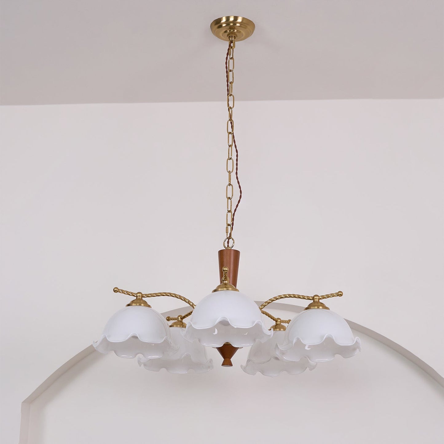Elegant Milky Flower Chandelier - Adjustable Height, Soft Glow Lightin
