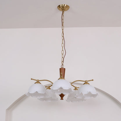 Elegant Milky Flower Chandelier - Adjustable Height, Soft Glow Lightin