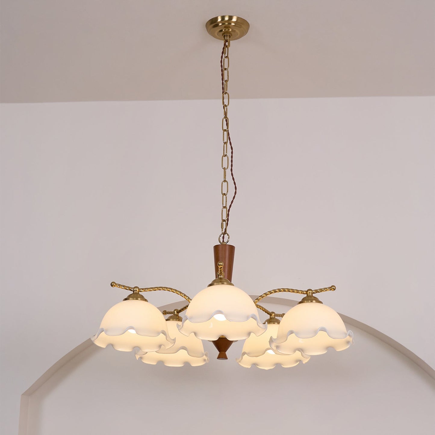 Elegant Milky Flower Chandelier - Adjustable Height, Soft Glow Lightin