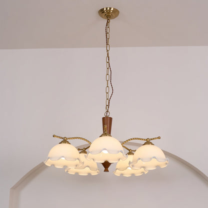 Elegant Milky Flower Chandelier - Adjustable Height, Soft Glow Lightin